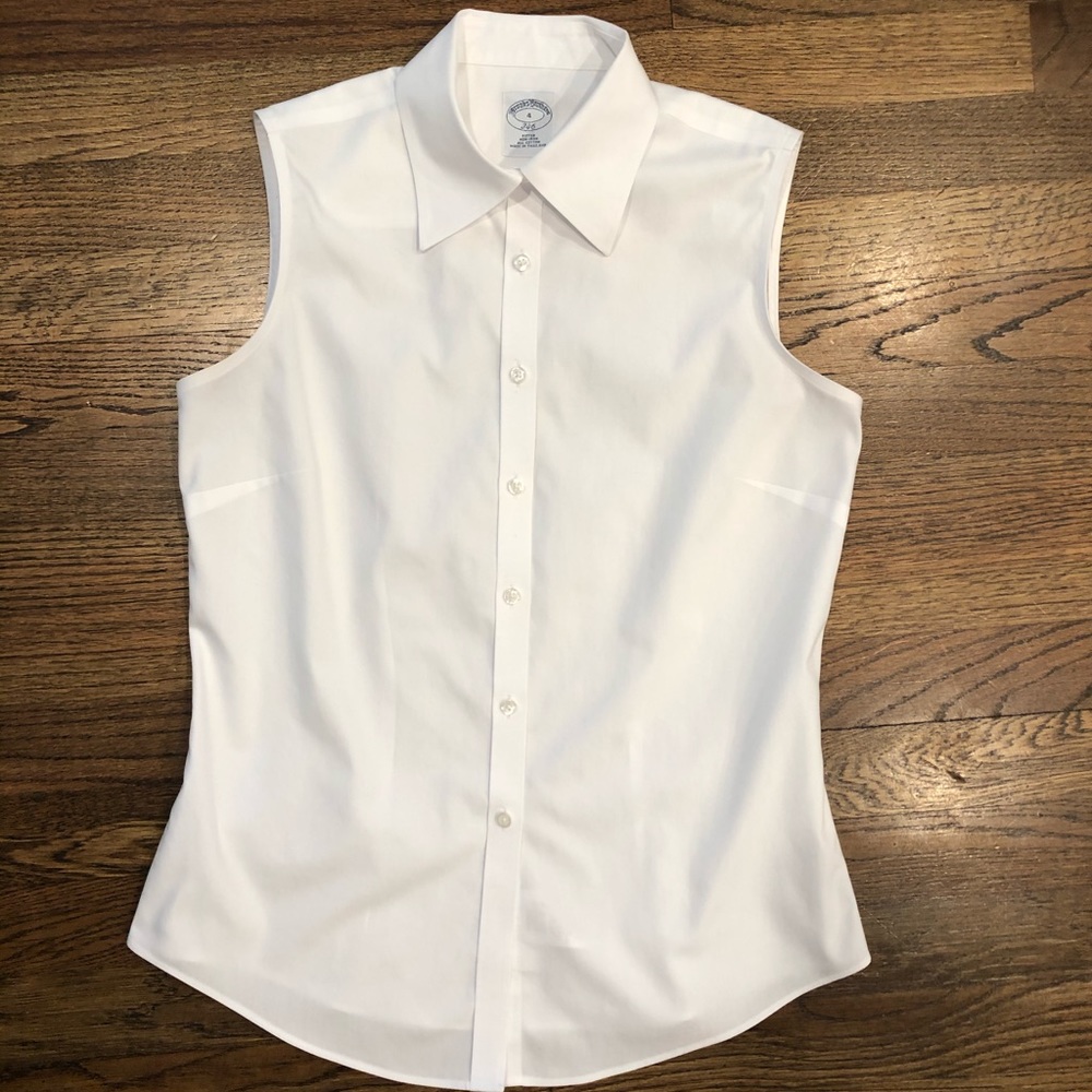 White sleeveless non-iron Brooks Brothers oxford
